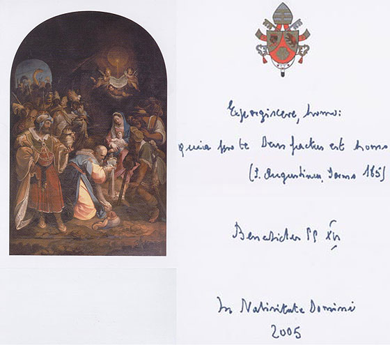 postcard to Fattoria Nittardi from the Pope Benedict XVI