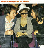 Yoko Ono with Sir Paul McCartney and George Harrison's widow Olivia at the Liverpool Institute of Performing Arts. Daily Telegraph